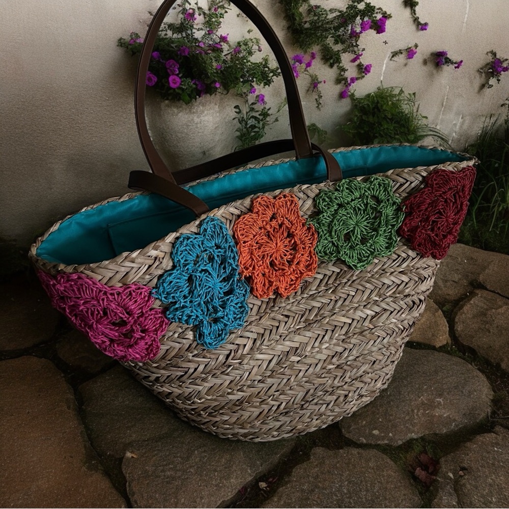 💖 Sun N Sand Floral Crochet Straw Tote 💖